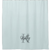 アクアモダンブルーモノグラムスクリプト シャワーカーテン (正面)