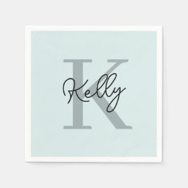 アクアモダンブルーモノグラムスクリプト スタンダードカクテルナプキン