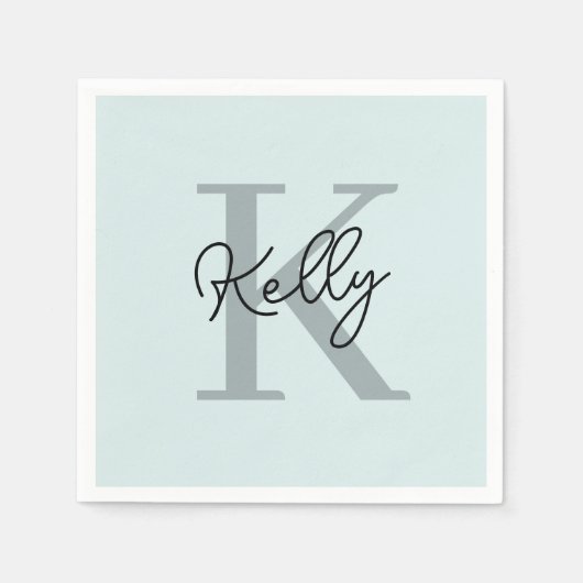 アクアモダンブルーモノグラムスクリプト スタンダードカクテルナプキン (正面)