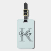アクアモダンブルーモノグラムスクリプト ラゲッジタグ (正面縦)
