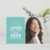 アクアモダンブルー写真卒業パーティー 招待状 (スタンド正面)