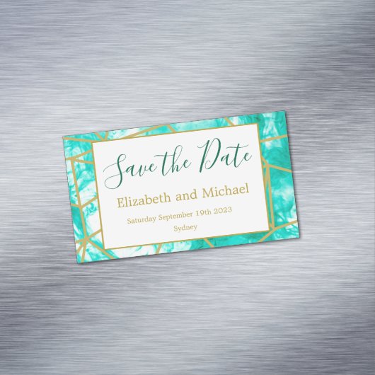 アクアモダンブルー金ゴールド日付磁石を保存 マグネット名刺 (インサイチュ)