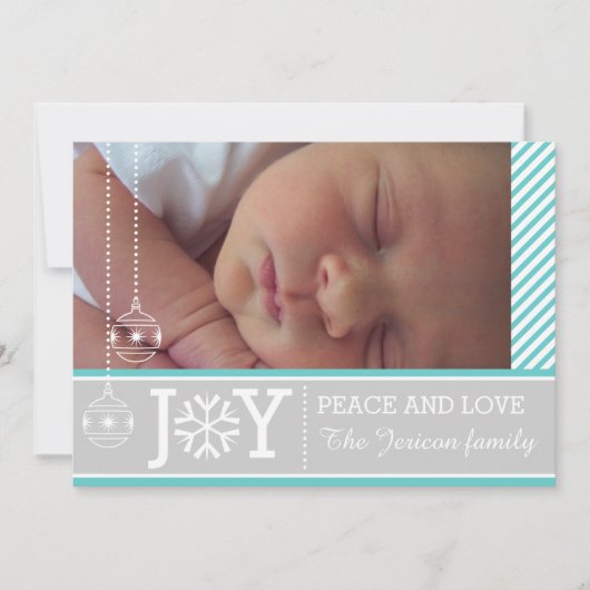 アクアモダンホワイトストライプクリスマスホリデー シーズンカード (正面)