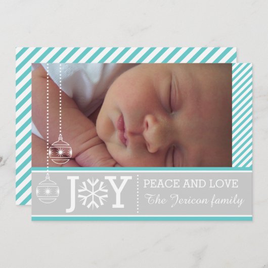 アクアモダンホワイトストライプクリスマスホリデー シーズンカード (正面/裏面)