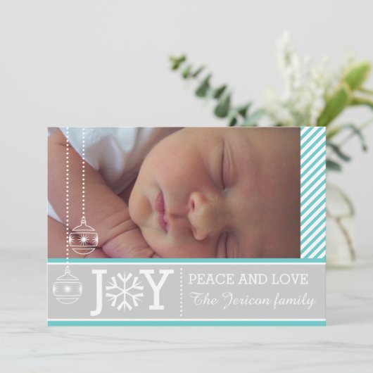 アクアモダンホワイトストライプクリスマスホリデー シーズンカード (スタンド正面)