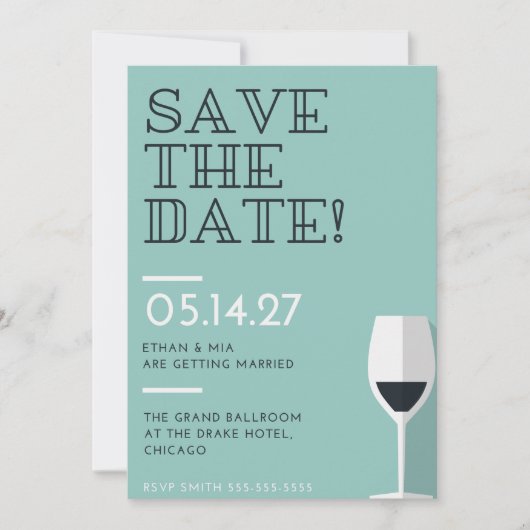 アクアモダンマエレガントリン日付の保存招待状 セーブザデート (正面)