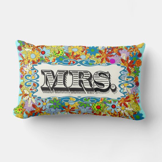 アクアモダンミセス花柄の枕 ランバークッション (正面)