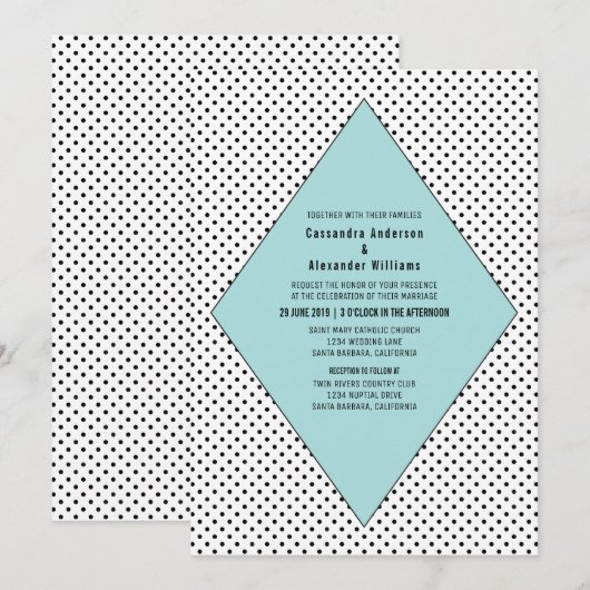 アクアモダン水玉模様ウェディング招待 招待状 (正面/裏面)