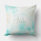 アクアモダン金ゴールドアルコールインクアートウォーターカラー海 クッション (正面)