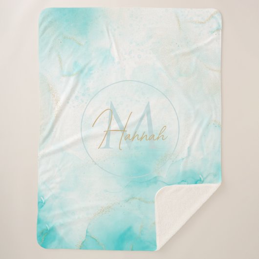 アクアモダン金ゴールドアルコールインクアートウォーターカラー海 シェルパブランケット (正面)