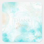 アクアモダン金ゴールドアルコールインクアートウォーターカラー海 スクエアシール (正面)