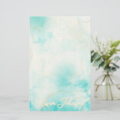 アクアモダン金ゴールドアルコールインクアートウォーターカラー海 便箋 (スタンド正面)