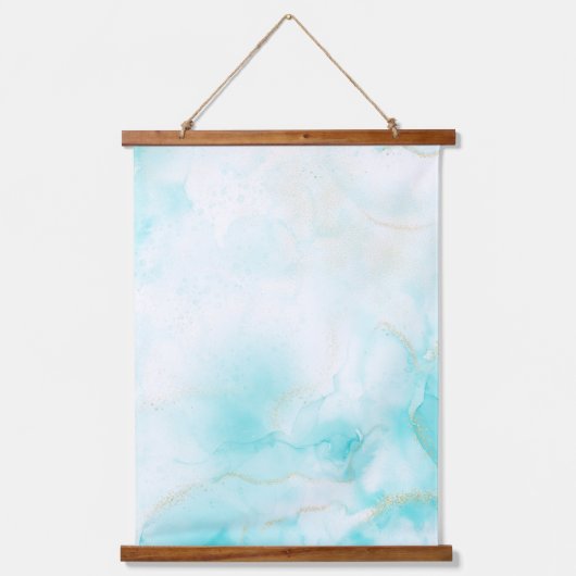 アクアモダン金ゴールドアルコールインクアートウォーターカラー海 吊り下げ型タペストリー (正面)