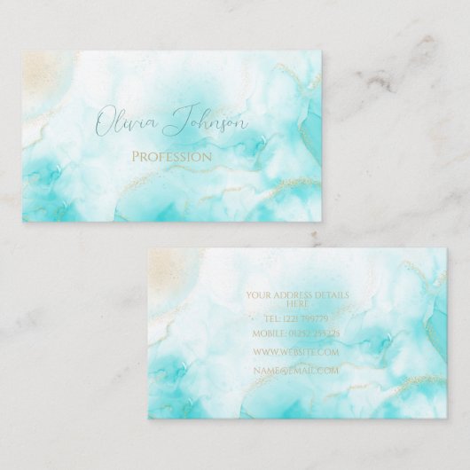 アクアモダン金ゴールドアルコールインクアートウォーターカラー海 名刺 (正面/裏面)