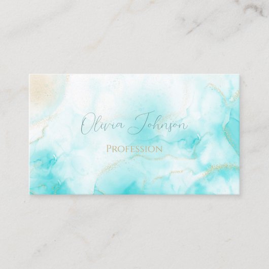 アクアモダン金ゴールドアルコールインクアートウォーターカラー海 名刺 (正面)
