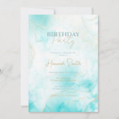 アクアモダン金ゴールドアルコールインクアートウォーターカラー海 招待状 (正面)