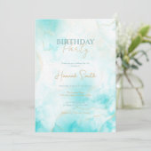 アクアモダン金ゴールドアルコールインクアートウォーターカラー海 招待状 (スタンド正面)