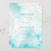 アクアモダン金ゴールドアルコールインクアートウォーターカラー海 招待状 (正面/裏面)