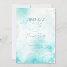 アクアモダン金ゴールドアルコールインクアートウォーターカラー海 招待状