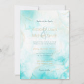 アクアモダン金ゴールドアルコールインクアートウォーターカラー海 招待状 (正面)