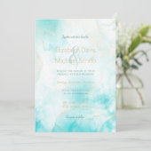 アクアモダン金ゴールドアルコールインクアートウォーターカラー海 招待状 (スタンド正面)