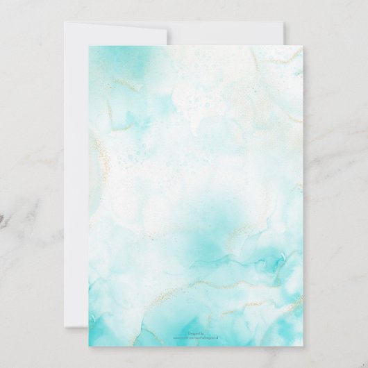 アクアモダン金ゴールドアルコールインクアートウォーターカラー海 招待状 (裏面)