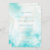 アクアモダン金ゴールドアルコールインクアートウォーターカラー海 招待状 (正面/裏面)