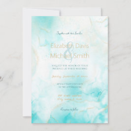 アクアモダン金ゴールドアルコールインクアートウォーターカラー海 招待状