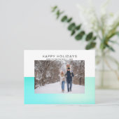 アクアモダン2トーンウォーターカラーハッピーホリデーフォト ポストカード (スタンド正面)