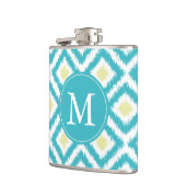 アクアモノグラムのとイエローのイカットパターン フラスク (左)