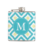 アクアモノグラムのとイエローのイカットパターン フラスク (正面)