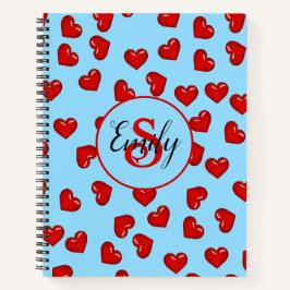 アクアモノグラムのブスタイリッシュブルーの赤いハートパターン ノートブック