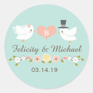 アクアモノグラム鳩結婚愛鳥 ラウンドシール