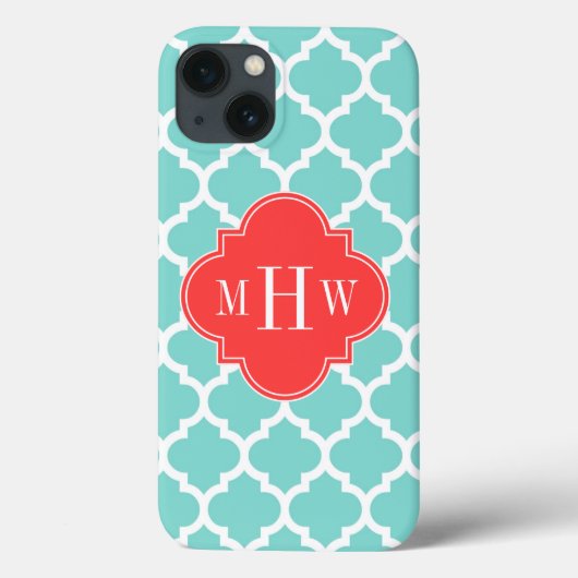 アクアモロッコ#5コーラルレッド3イニシャルモノグラム Case-Mate iPhoneケース (裏面)