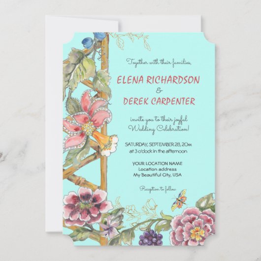 アクアユニークフローラChinoiserie庭園の結婚式 招待状 (正面)