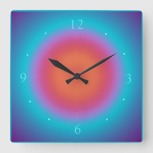 アクアライトオレンジ色のピンクデザイン>ウォールクロック スクエア壁時計 (正面)