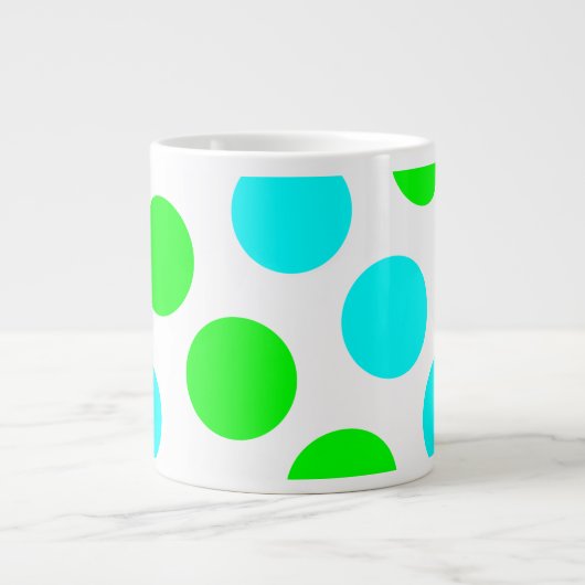 アクアライムとホワイト水玉模様 ジャンボコーヒーマグカップ (正面)