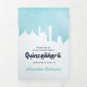 アクアラビアンナイツウォーターカラーキンセアニラトリフォル 三つ折り招待状 (カバー)