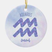 アクアリかわいらしウス星占いサインパパーソナライズされたープル セラミックオーナメント (正面)