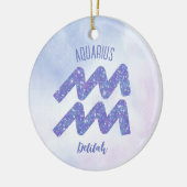 アクアリかわいらしウス星占いサインパパーソナライズされたープル セラミックオーナメント (左)