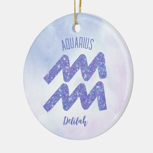 アクアリかわいらしウス星占いサインパパーソナライズされたープル セラミックオーナメント (左)