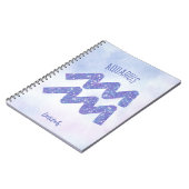 アクアリかわいらしウス星占いサインパパーソナライズされたープル ノートブック (左側)