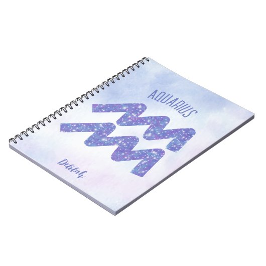アクアリかわいらしウス星占いサインパパーソナライズされたープル ノートブック (左側)