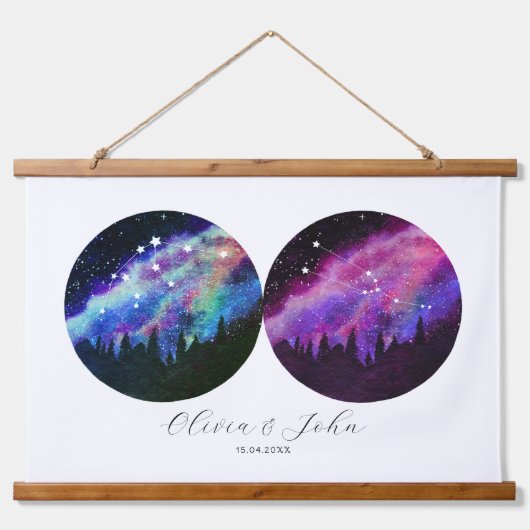 アクアリウスタウルパーソナライズされたスカップル占星術 吊り下げ型タペストリー (正面)