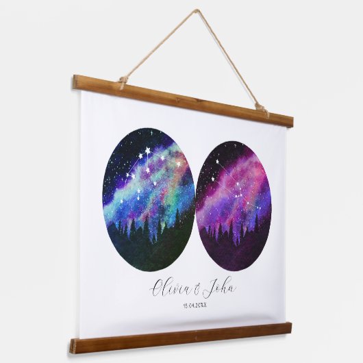 アクアリウスタウルパーソナライズされたスカップル占星術 吊り下げ型タペストリー (傾斜あり)