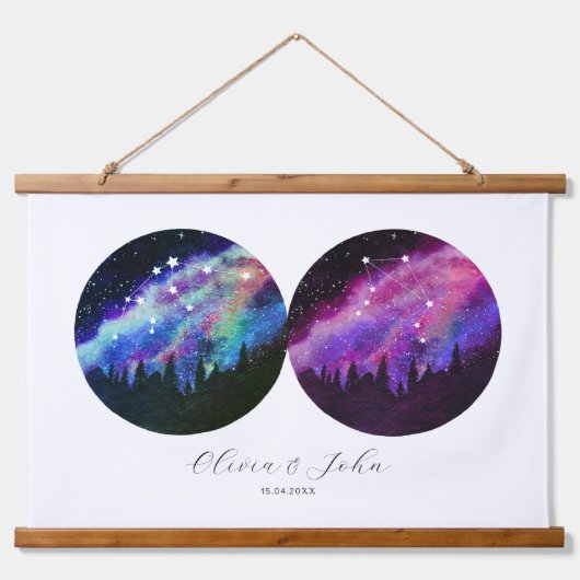 アクアリウスリブラパーソナライズされたカップル占星術 吊り下げ型タペストリー (正面)