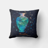 アクアリウス星座〔占星術の〕十二宮図水彩銀河系 クッション (裏面)