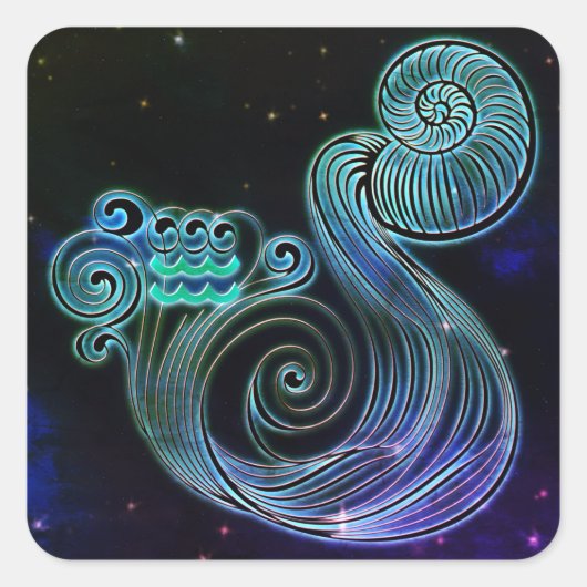 アクアリウス水搬送〔占星術の〕十二宮図シール スクエアシール (正面)