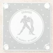 アクアリウス〔占星術の〕十二宮図サイン、白黒ガラスコースター ガラスコースター (裏面)