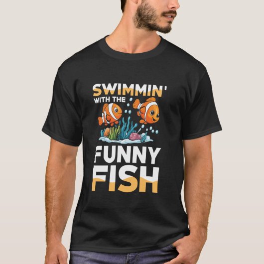 アクアリウムのための面白い魚と泳ぐ カウントフィッシュ Tシャツ (正面)